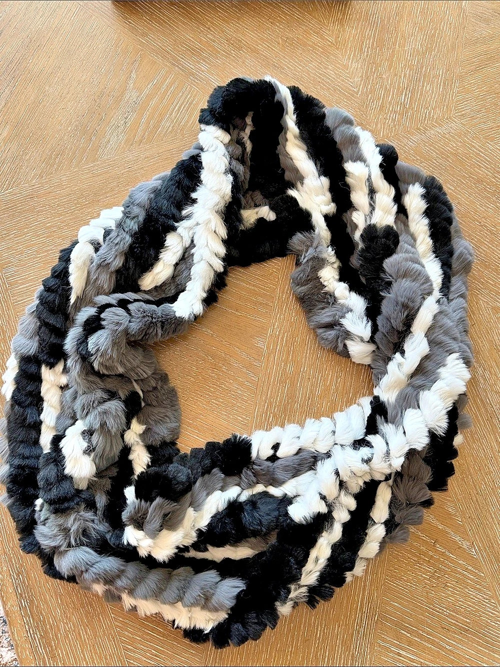 Fur infinity scarf Color Block Scarf Black & Gray